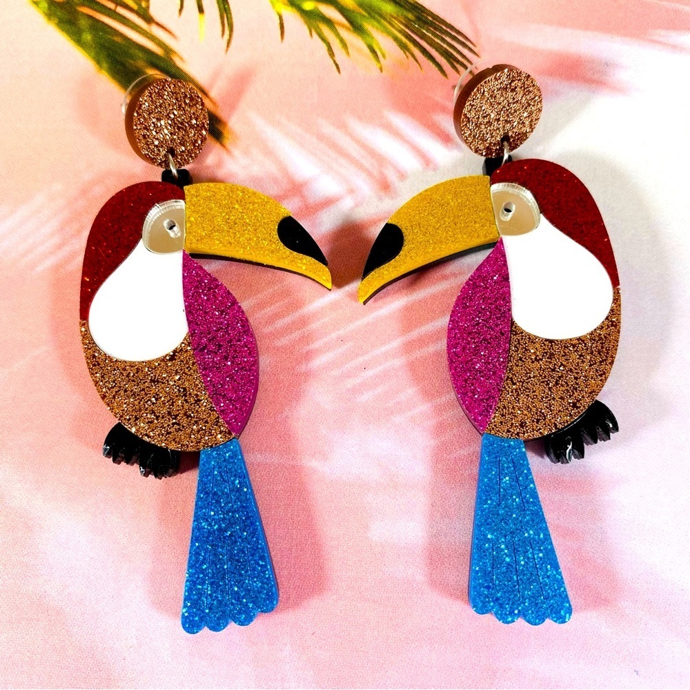 Pretty Posh Parrot Earrings in laser cut acrylic Kawaii